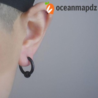 OCEANMAPDZ เครื่องประดับผู้ชาย ต่างหูห่วงวงกลม สีดํา สไตล์สตรีทวินเทจ ฮิปฮอป