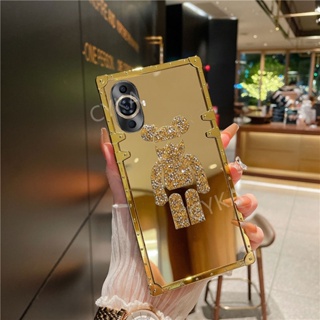 เคสโทรศัพท์มือถือกระจก กันกระแทก ทรงสี่เหลี่ยม ลายหมีทอง สําหรับ Huawei Nova 11 Pro 11i Nova11 Huawei Nova11i Nova 11