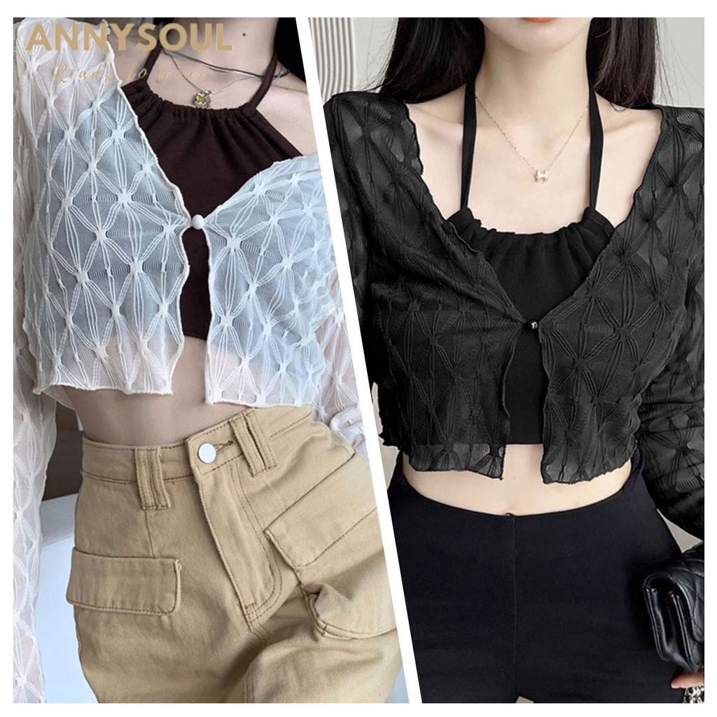 เสื้อครอปเเฟชั่นเเขนยาว ใส่เที่ยว ใส่ปาร์ตี เสื้อครอปเเขนยาวซีทรู