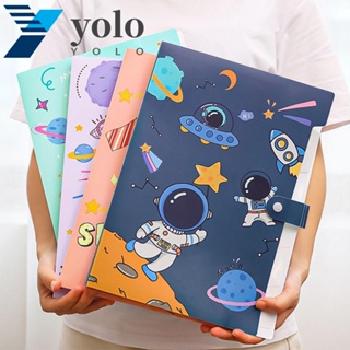 Yolo กระเป๋าโฟลเดอร์ ลายการ์ตูนนักบินอวกาศ 6 ช่อง ขนาด A4 จุของได้เยอะ สําหรับใส่เครื่องเขียน โรงเรียน สํานักงาน