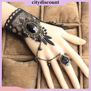 &lt;citydiscount&gt; ลูกไม้ ดอกไม้ อัญมณีเทียม สร้อยคอ สร้อยข้อมือ ต่างหู สไตล์พังก์ โกธิค กว้าง สร้อยคอโช้คเกอร์ สร้อยข้อมือ เครื่องประดับ อุปกรณ์เสริม