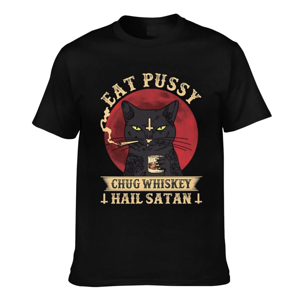 เสื้อยืด พิมพ์ลาย Eat Pussy Chug Whiskey Hail Satan Tattoo สําหรับผู้ชาย