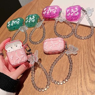 เคสหูฟัง ลายผีเสื้อ กลิตเตอร์ พร้อมสายคล้อง หลากสี สําหรับ AirPods 3 Pro 2 AirPod 1 2