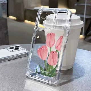 เคสอะคริลิค TPU ลายดอกทิวลิป สีชมพู สําหรับ Samsung A10 A10S A11 A12 A13 A14 A20 A30 A50 A51 A52 A53 A54 A22 A23 A21 A31 A32 A33 A34 A02 A03 A04 A73 A72 A71 S10 S20 S21