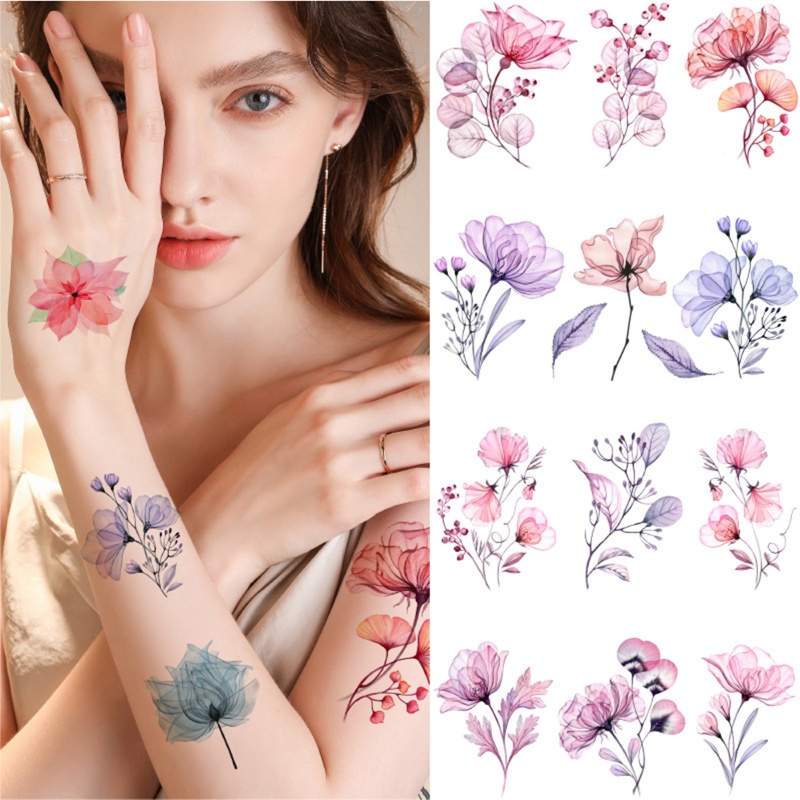 สติกเกอร์รอยสักชั่วคราว ลายดอกไม้ กันน้ํา ติดทนนาน มี 20 ชิ้น