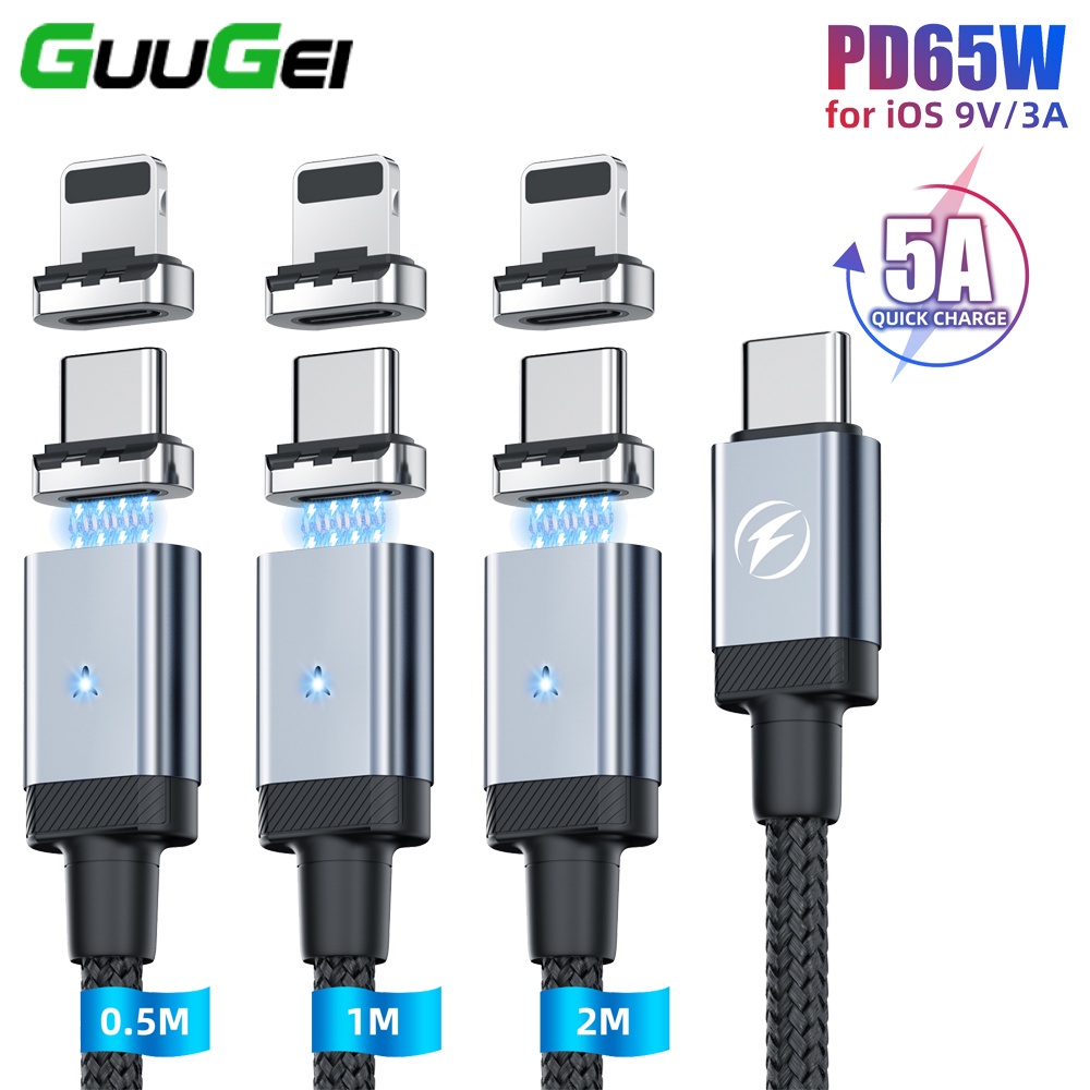 Guugei PD 65W Type C เป็น Type C สายชาร์จ PD 27W แม่เหล็ก Type C เป็น IOS สายชาร์จเร็ว สายชาร์จแม่เห