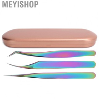 Meyishop 3pcs Colorful Nail Art Tweezers Set Portable Stainless Steel -Static