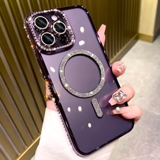 เคสโทรศัพท์มือถือ แบบใส ประดับกลิตเตอร์ และเพชร หรูหรา สําหรับ iPhone 14 13 12 11 Pro Max 14Plus