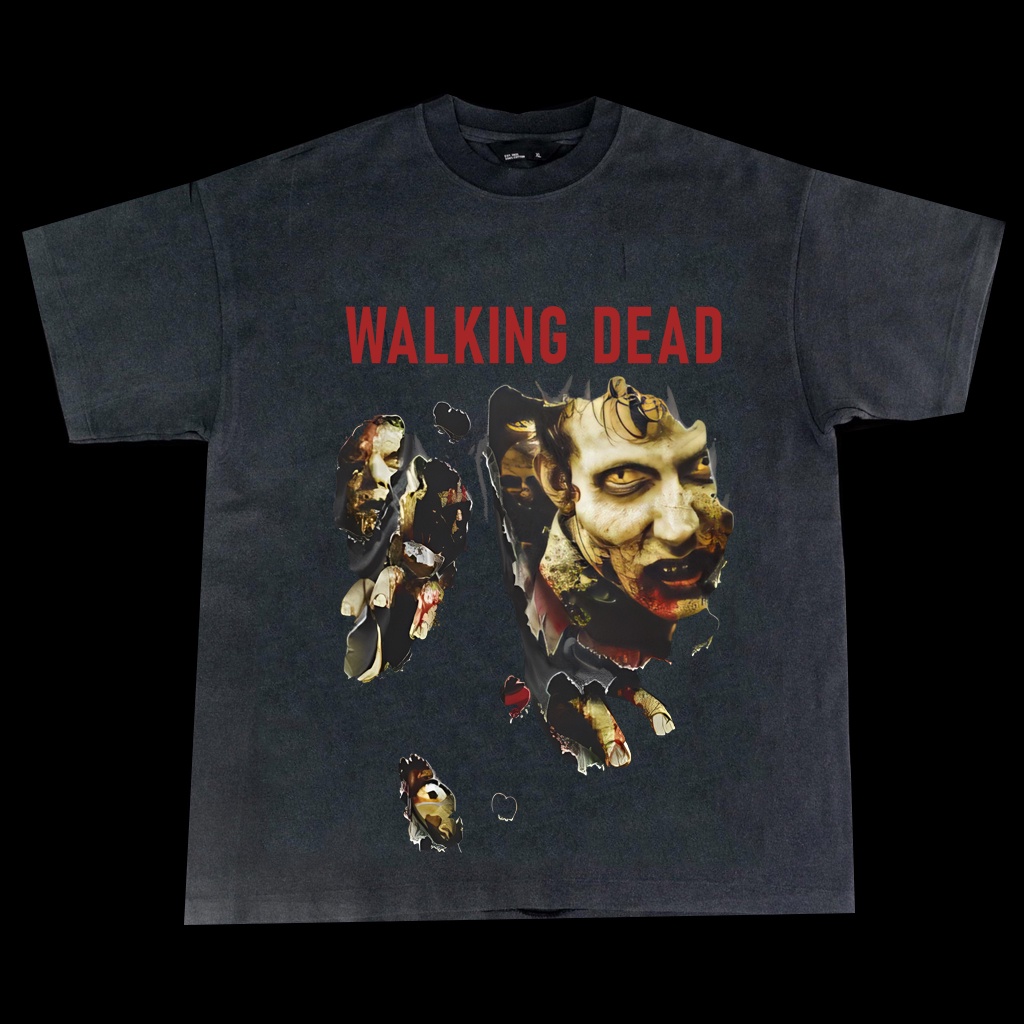 เสื้อยืดพิมพ์ลายแฟชั่นเสื้อ The Walking Dead ลายผีแหวก ของแท้มือ เสื้อยืดผ้าฝ้ายระบายอากาศสบายS-5XL