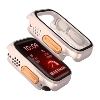 เคสกระจกนิรภัย PC แบบแข็ง ป้องกันหน้าจอ สําหรับ Apple Watch iWatch 45/41/40 มม. 44 มม. 49 มม.