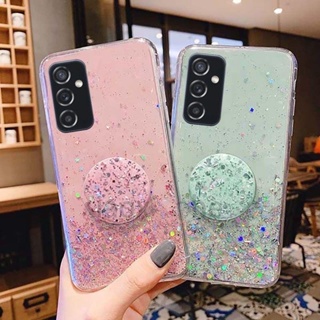 เคสโทรศัพท์ซิลิโคน TPU แบบนิ่ม ประดับเลื่อม และกากเพชร พร้อมขาตั้ง หรูหรา สําหรับ Samsung Galaxy A02 A02s A12 A22 4G A22s 5G