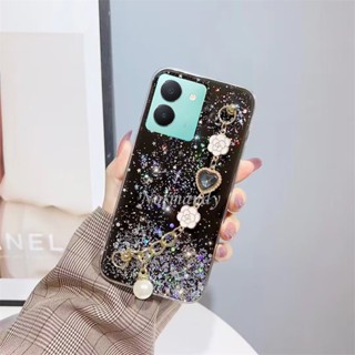 เคสโทรศัพท์มือถือ TPU ใส แบบนิ่ม ลายกากเพชร มีสายคล้อง สําหรับ VIVO Y36 4G 5G Y02T V27 5G