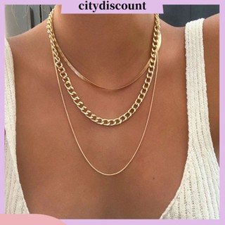 &lt;citydiscount&gt; สร้อยคอโชคเกอร์ สามชั้น แบบหนา ปรับได้ ซ้อนกันได้ สําหรับผู้หญิง 3 ชิ้น ต่อชุด