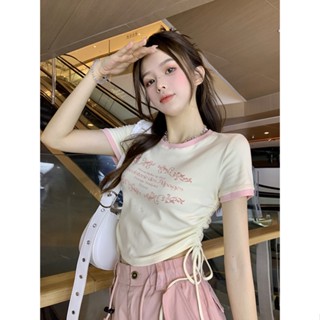 เสื้อครอปท็อปแขนสั้น ผ้าฝ้าย 100% ทรงสลิมฟิต สไตล์เกาหลี สําหรับผู้หญิง