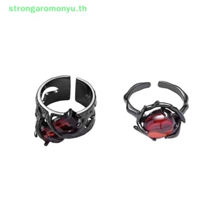 Strongaromonyu แหวนเพทาย สีแดง สไตล์ฮิปฮอป พังก์ เรโทร สําหรับผู้หญิง ผู้ชาย TH