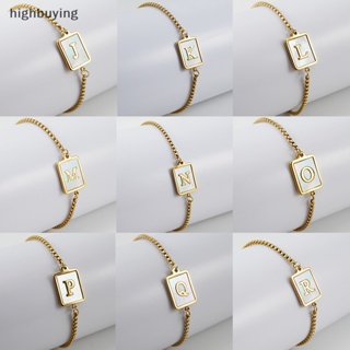 [highbuying] สร้อยข้อมือ เหล็กไทเทเนียม จี้ตัวอักษร 26 ตัว สีทอง ปรับได้ เครื่องประดับ สําหรับผู้หญิง