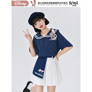 จูดี้ ซูโทเปีย ลิขสิทธิ์แท้ เสื้อปกกะลาสี Zootopia Judy Sailor Collar Preppy Style Short Sleeve T-shirt Top