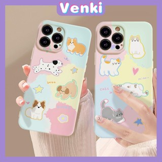 VENKI - สำหรับ iPhone 11 เคสฟิล์ม TPU เคสสีเหลืองเคลือบเงากล้องเยลลี่เคสป้องกันแมวน่ารักลูกสุนัขเข้ากันได้กับ iPhone 14 13 Pro Max iPhone 12 Pro Max XR XS 7Plus 8Plus