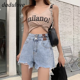 DaDulove💕 New Korean Version of INS Raw Edge Ripped Denim Shorts Niche High Waist Wide Leg Pants Hot Pants