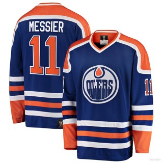 ใหม่ NHL Edmonton Oilers Jersey Mark Messier เสื้อยืด แขนยาว สีฟ้า พลัสไซซ์