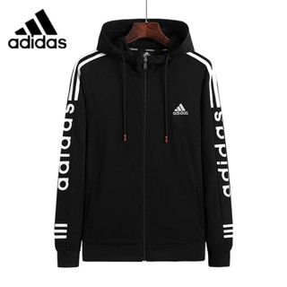 เสื้อแจ็กเก็ตกีฬา มีฮู้ด ปักลายโลโก้ Adidas แบบดั้งเดิม สําหรับผู้ชาย และผู้หญิง