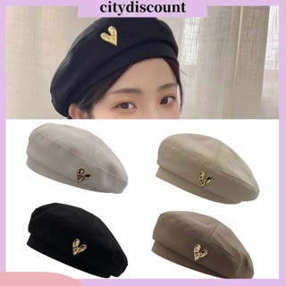 &lt;citydiscount&gt; หมวกผู้หญิง สีพื้น ไม่มีขอบ หัวใจ โลหะ วินเทจ อาหารเช้า อบอุ่น น้ําหนักเบา ศิลปิน ปีกกว้าง หมวกจิตรกร สําหรับสวมใส่ทุกวัน