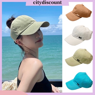 &lt;citydiscount&gt; หมวกเบสบอล ปีกยาว ปักลายตัวอักษร กันแดด ปรับได้ สีพื้น สําหรับผู้หญิง