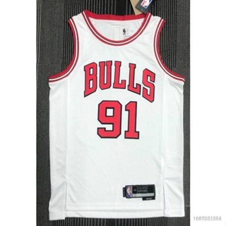 เสื้อกีฬาบาสเก็ตบอล แขนกุด ลาย NBA Jersey Chicago Bulls Rodman NP2 2022 สีขาว