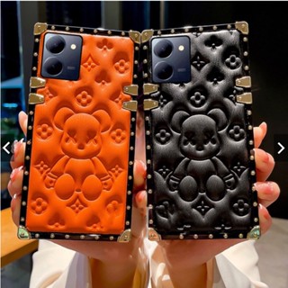 เคสโทรศัพท์หนัง กันกระแทก ขอบตรง ลายการ์ตูนหมี สามมิติ สําหรับ Vivo Y36 Y78 Y78+