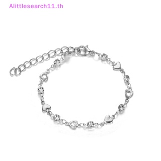 Alittlesearch11 สร้อยข้อมือโซ่ จี้หัวใจ ประดับคริสตัล ปรับได้ สไตล์เกาหลี สําหรับผู้หญิง TH