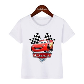 เสื้อยืดแขนสั้น พิมพ์ลายการ์ตูน Car Pixar Lightning McQueen สําหรับเด็กผู้ชาย และเด็กผู้หญิง HKP5534