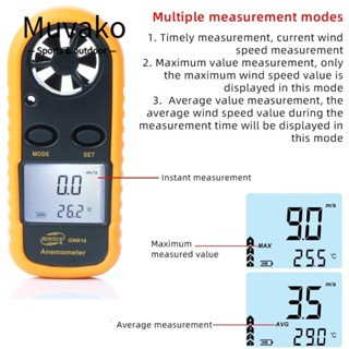 Muvako เครื่องวัดความเร็วลม จอแอลซีดี ขนาดเล็ก 0-30 เมตร / วินาที