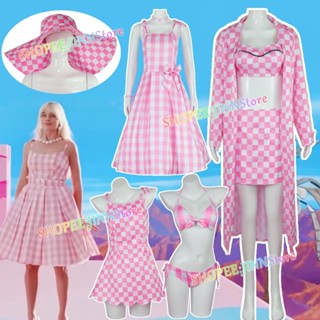 - Jn - ภาพยนตร์บาร์บี้เครื่องแต่งกายคอสเพลย์ Pinke Dress Margot Elise Robbie Pink Dress Clothing Accessories Suit Halloween Costumes