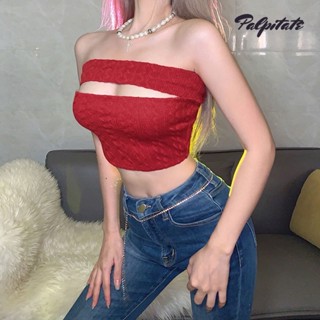 PALPITATE สไตล์ยุโรปและอเมริกาเสื้อผ้าผู้หญิงใหม่สีบริสุทธิ์การเพาะปลูกด้วยตนเองสะดือเปิดเผยขอบเสื้อผู้หญิงตอนหน้าอกเซ็กซี่เสื้อกั๊กคอปกห่อหน้าอก