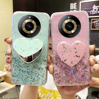 พร้อมส่ง เคสโทรศัพท์มือถือ TPU นิ่ม แบบใส กันกระแทก ลายกลิตเตอร์ดาว ท้องฟ้ากลางคืน พร้อมขาตั้งกระจกแต่งหน้า สําหรับ Realme 11 Pro+ Pro Plus C53 NFC 4G 5G