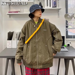 KYUSHUAD High street biker suit แจ็คเก็ตเบสบอลเงาอินเทรนด์สำหรับผู้ชายและผู้หญิง, แจ็คเก็ตเที่ยวบินถนนอเมริกัน,