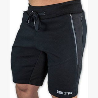 Gray Sports Shorts Mens Summer Workout Middle Pants Running Training Pants Color Matching Pocket Zipper Sports Pants Cotton RKrB