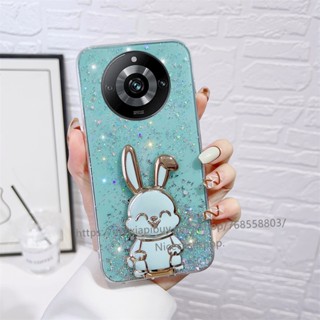 พร้อมส่ง ใหม่ เคสโทรศัพท์มือถือ ซิลิโคนนิ่ม ปิดด้านหลัง ลายดาว ประดับเลื่อมกระต่ายน่ารัก พร้อมขาตั้ง สําหรับ Realme 11 Pro 11 Pro + Plus 5G 2023 11 Pro+ 5G