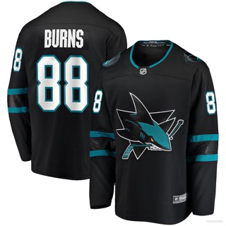 Qy NHL เสื้อยืดแขนยาว พิมพ์ลาย San Jose Sharks Jersey Brent Burns สีดํา พลัสไซซ์