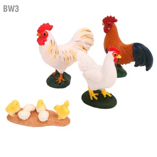 BW3 4 ชิ้นฟาร์มไก่สัตว์ของเล่นรูปปั้นจำลองที่สมจริง Chick Rooster Hen Model Figurines