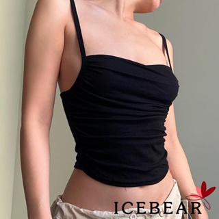 Ice- เสื้อครอปสายเดี่ยว สายสปาเก็ตตี้ สีพื้น แฟชั่นฤดูร้อน สําหรับผู้หญิง ใส่ไปคลับ