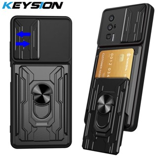 Keysion เคสโทรศัพท์มือถือ กันกระแทก พร้อมแหวนขาตั้ง และช่องใส่บัตร สําหรับ POCO F5 Pro Xiaomi POCO F5