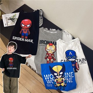 พร้อมส่ง เสื้อยืดแขนสั้นลําลอง คอกลม พิมพ์ลายการ์ตูนน่ารัก ทรงหลวม หลากสี แฟชั่นฤดูร้อน สไตล์เกาหลี สําหรับเด็กผู้ชาย