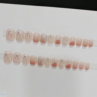 เล็บปลอม สีชมพูอ่อน แวววาว สไตล์อ่อนโยน ถอดง่าย