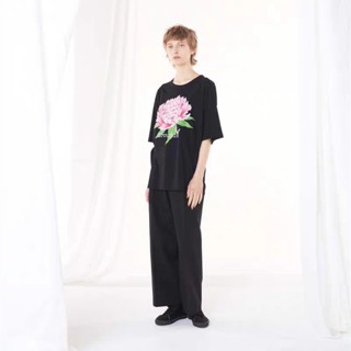 Yohji Yohji Yamamoto GroundY เสื้อยืดคอกลม แขนสั้น พิมพ์ลายดอกโบตั๋น ดอกทานตะวัน สําหรับคู่รัก