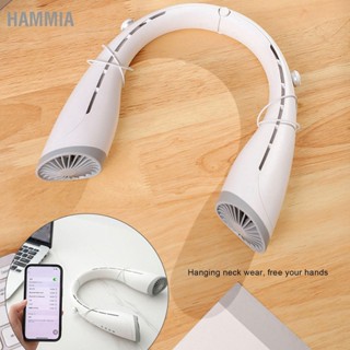 HAMMIA พัดลมคล้องคอ Bluetooth พร้อมหูฟัง USB ชาร์จใหม่ได้ 4000mAh สวมใส่ได้แบบแฮนด์ฟรี Bladeless Quiet Portable Neckband Fan