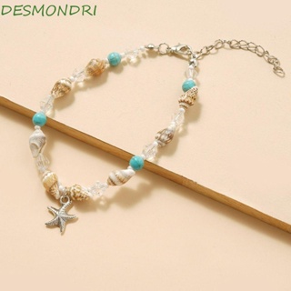 Desmondri สร้อยข้อเท้า ประดับลูกปัดเทอร์ควอยซ์ สไตล์โบฮีเมียน สีฟ้า ขาว ทอง เครื่องประดับ สําหรับผู้หญิง