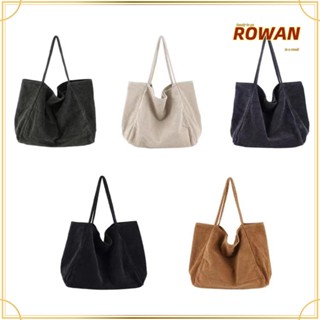 Rowans กระเป๋าช้อปปิ้ง ผ้าแคนวาส ผ้าลูกฟูก ขนาดใหญ่ สีพื้น สไตล์เรโทร สําหรับผู้หญิง