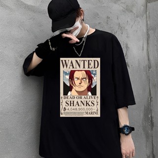 เสื้อยืดคุณภาพดี S-5XLเสื้อยืดวันพีช One Piece-1382-BK : Wanted SHANKS เสื้อยืดพิมพ์คุณภาพสูง