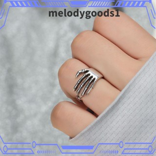 Melodygoods1 แหวนมือ รูปโครงกระดูก ปรับได้ ของขวัญวันเกิด ฮาโลวีน พังก์ ร็อค